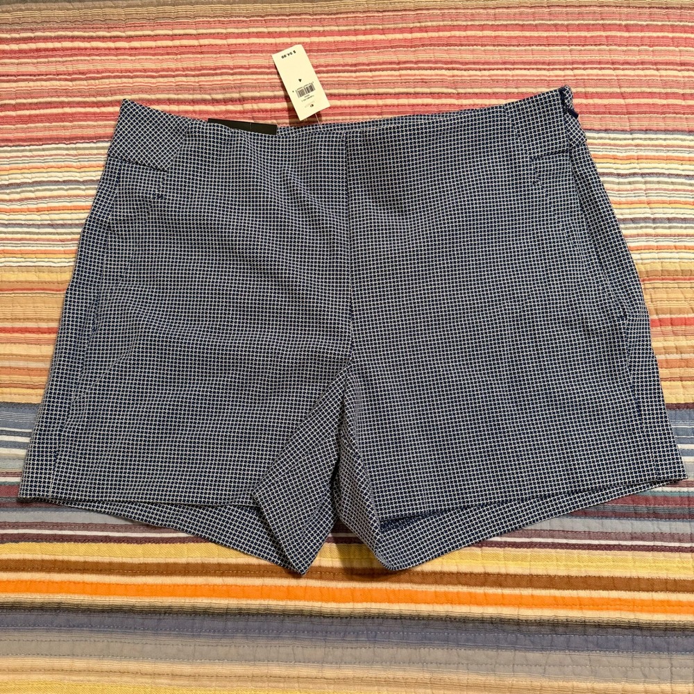 Banana Republic Women 4 Navy Blue White Geometric Print Side Zip Stretch Shorts